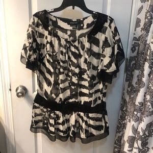 Etcetera zebra print sheer blouse w/black sequins